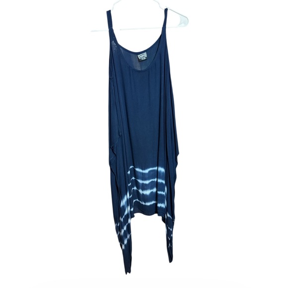 Highness Navy Blue Handkerchief Hem Tie-Dye Beach Dress - OSFM - Picture 2 of 5